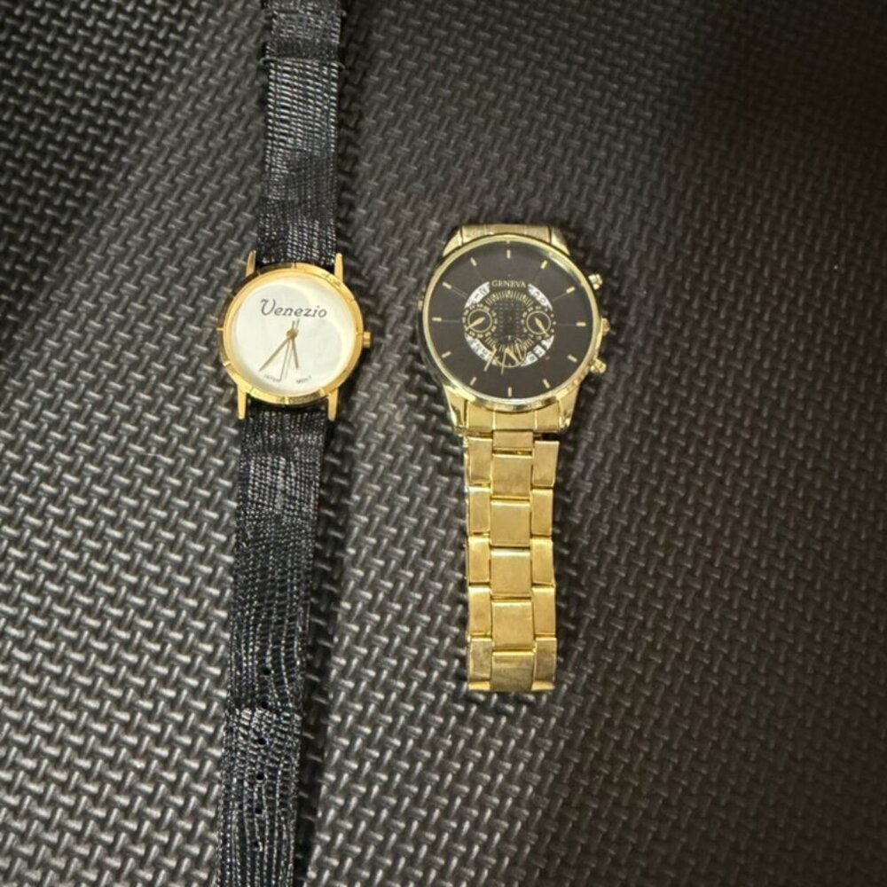 Geneva Gold Tone Men’s Fashion Watch & Venezio Quartz Gold Tone Women's Watch